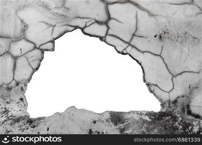 Cracked wall earth on cement floor crash on white grunge background