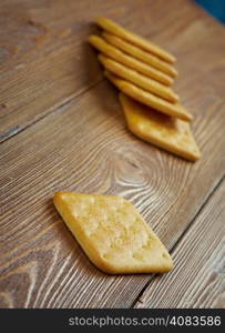 crackers on a rustic wood table