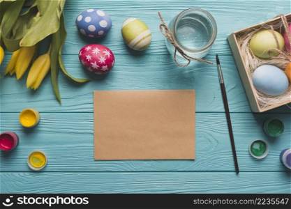 craft paper near eggs tulips