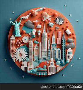 Crafted Independence 3D Paper Cut Artwork Commemorating 4th of July. For print, web design, UI, poster and other.