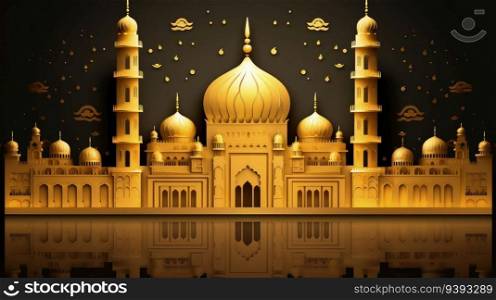 Crafted Serenity 3D Paper Cut Craft Style Illustration of Islamic Mosque. Ramadan Kareem 3d abstract paper cut illustration. For print, web design, UI, poster and other.