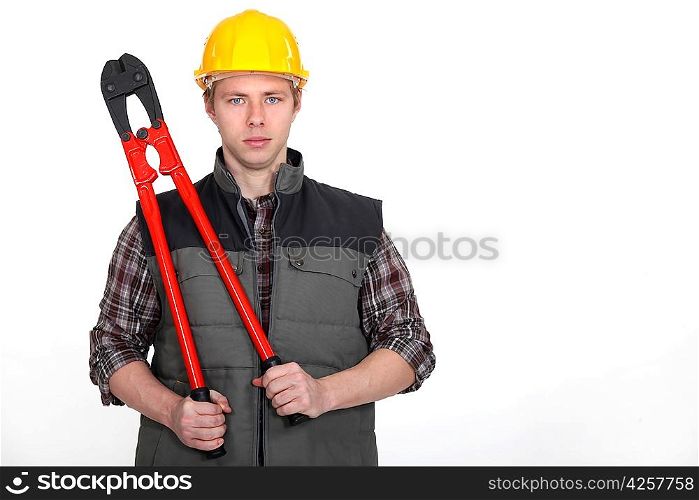 craftsman holding a huge spanner