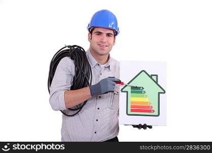 craftsman holding an energy consumption label