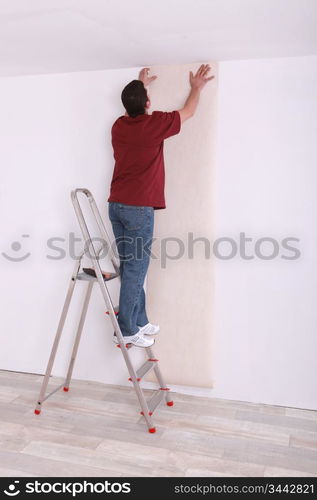 craftsman putting wallpaper