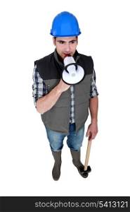 craftsman talking through a megaphone