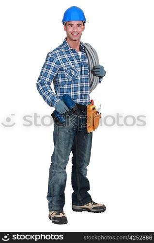 Craftsman with drill and coil of wiring