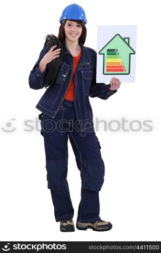 craftswoman holding an energy consumption label