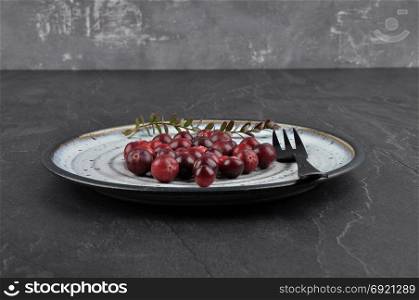 Cranberries with plate on shale