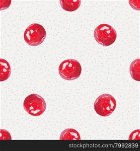 Cranberry cute background, watercolor illustration. Polka dots, Berry Hand drawn pattern.