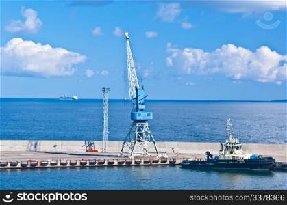 Crane at the baltic sea. crane at a port at the baltic sea