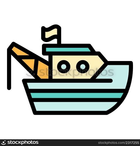 Crane fishing ship icon. Outline crane fishing ship vector icon color flat isolated. Crane fishing ship icon color outline vector