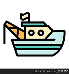 Crane fishing ship icon. Outline crane fishing ship vector icon color flat isolated. Crane fishing ship icon color outline vector