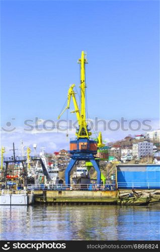 Crane in seaport in Avacha bay on Kamchatka