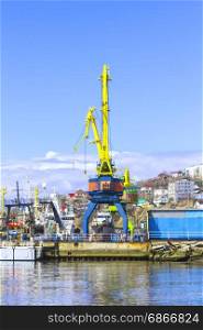 Crane in seaport in Avacha bay on Kamchatka