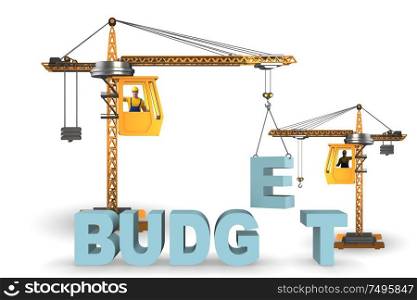 Crane lifting letter in the budgeting concept. Crane lifting letter in budgeting concept