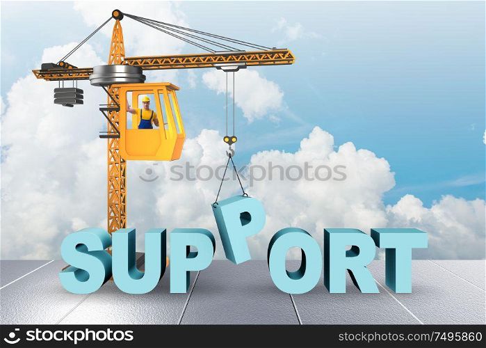 Crane lifting up word support. Crane lifting up the word support