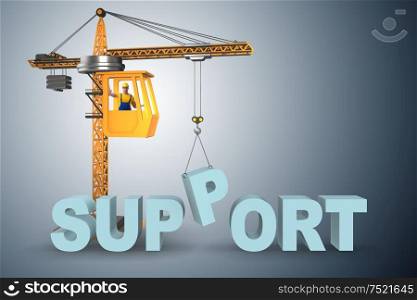 Crane lifting up word support. Crane lifting up the word support