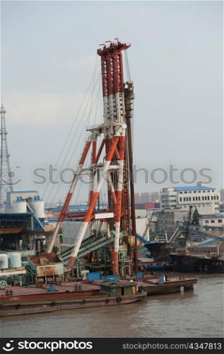 Cranes at a commercial dock, Yangtze River, Shanghai, China