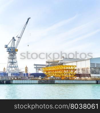 Cranes at work in the shipyard in Trieste