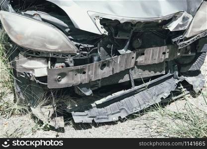 crashed damaged broken car. automobile crash collision accident