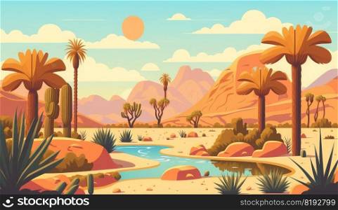 crater in desert oasis. landscape rock, background sand, stone lake, wilderness, sky, travel nature crater in desert oasis ai generated illustration. crater in desert oasis ai generated