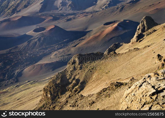 Craters of dormant volcano in Haleakala National Park in Maui, Hawaii.