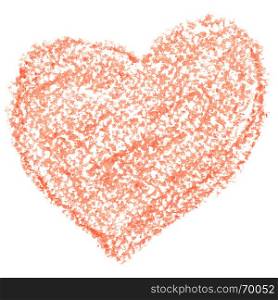 Crayon orange heart isolated on the white background. Valentine's day card
