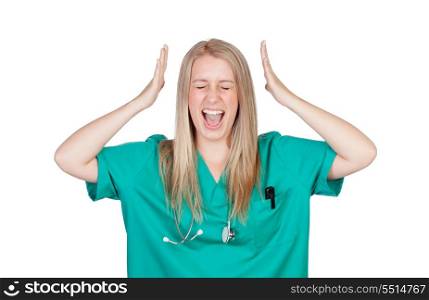 Crazy doctor shouting isolated on white background