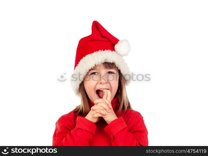 Crazy funny girl with Christmas hat isolated on a white background