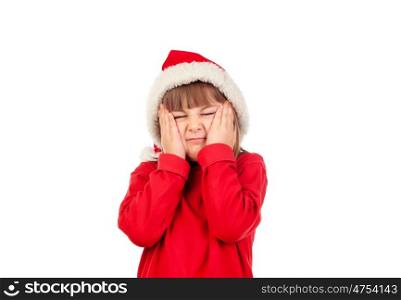 Crazy funny girl with Christmas hat isolated on a white background