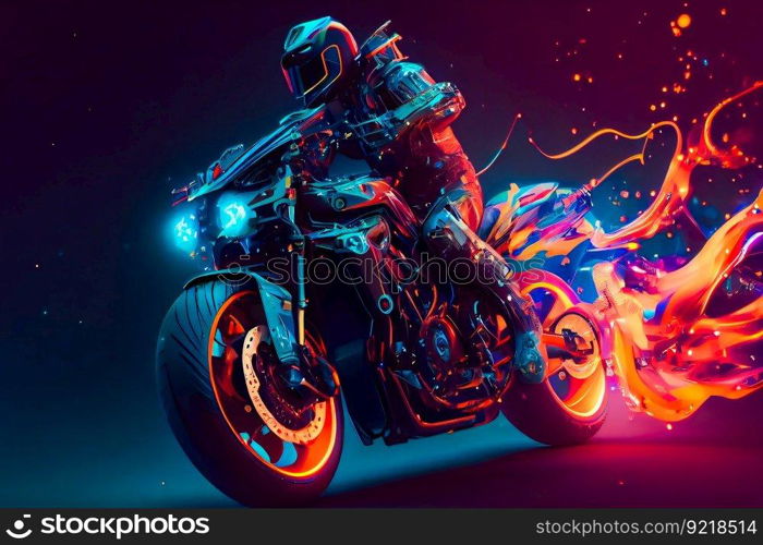 Crazy futuristic motorbike.  Man On A Motorcycle.  Generative AI
