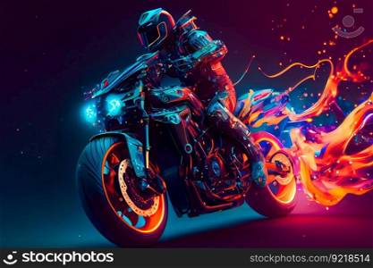 Crazy futuristic motorbike.  Man On A Motorcycle.  Generative AI
