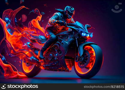 Crazy futuristic motorbike.  Man On A Motorcycle.  Generative AI
