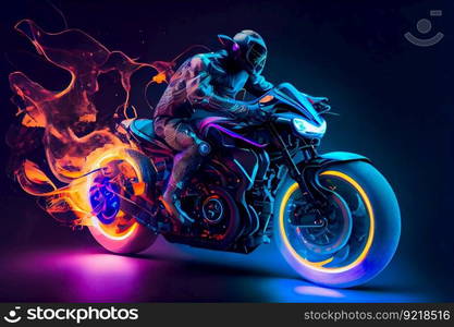 Crazy futuristic motorbike.  Man On A Motorcycle.  Generative AI
