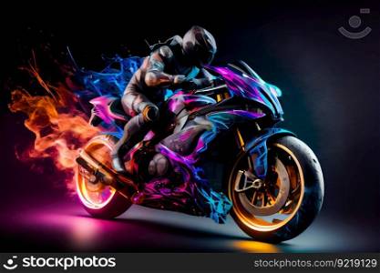 Crazy futuristic motorbike.  Man On A Motorcycle.  Generative AI 