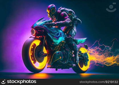 Crazy futuristic motorbike.  Man On A Motorcycle.  Generative AI
