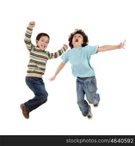Crazy kids jumping with joy isolated on a white background