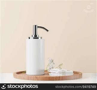 cream bottle or perfume pump placed on pastel white background, 3d style