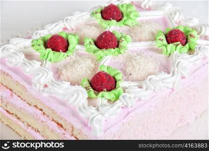 cream cake closeup with strawberry