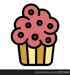 Cream cupcake icon. Outline cream cupcake vector icon color flat isolated. Cream cupcake icon color outline vector
