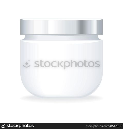Cream or Gel bottle. Empty Cosmetic Product. Cream or gel bottle isolated on white. Empty cosmetic product tube. Reservoir without label. No logo or trademark on the flask. Part of series of decorative cosmetics items. Vector illustration