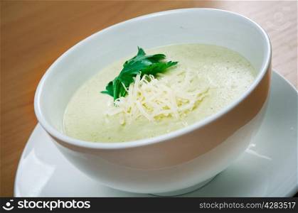 cream soup with zucchini, cheese and cream
