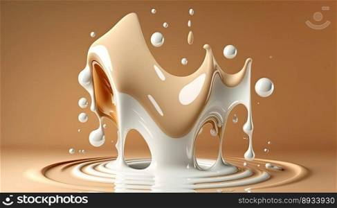 Creamy and thick liquid light brown and white splashing on a color background. Generative AI