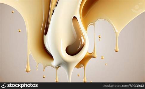 Creamy and thick liquid light brown and white splashing on a color background. Generative AI