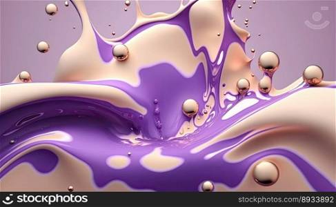 Creamy and thick liquid purple and white splashing on a color background. Generative AI