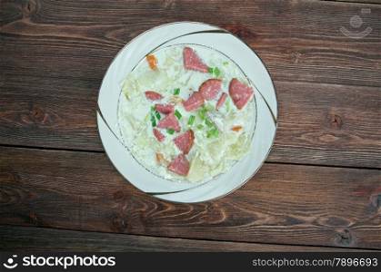 Creamy Cabbage Kielbasa Soup - Polish soup with sausage and vegetables