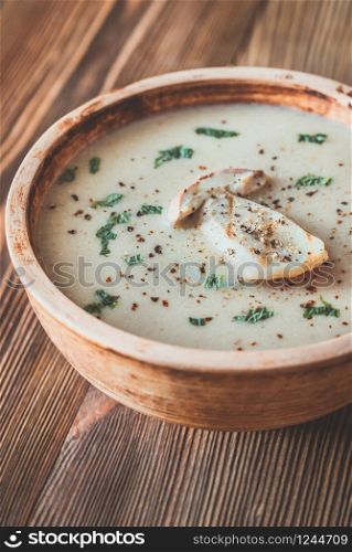 Creamy mushroom soup close-up