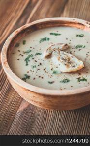 Creamy mushroom soup close-up