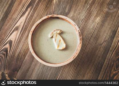 Creamy mushroom soup flat lay