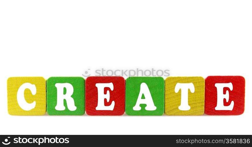 create - isolated text in wooden building blocks